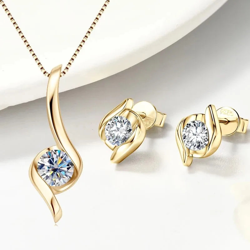 Sterling Silver 925 Real Moissanite Jewelry Set for Women 2.0ctw D Color Lab Diamond Stud Earrings Pendant Necklace Sets Gift