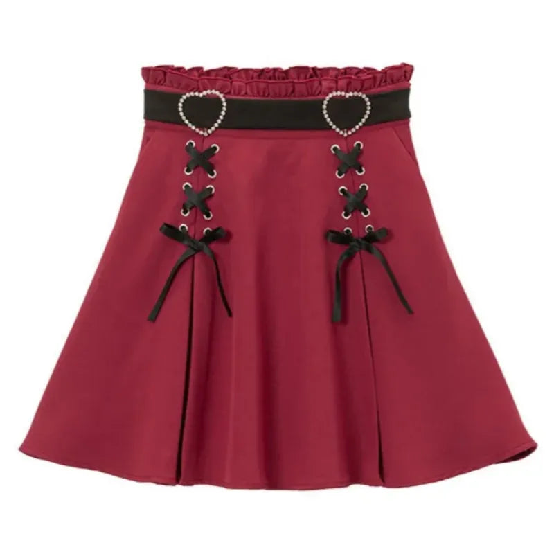 2025 Y2k Aesthetic Harajuku Style Sweet Girl High Waist Mini Bandage Skirt Slim Women Solid Streetwear Gothic Jk Saia Feminina