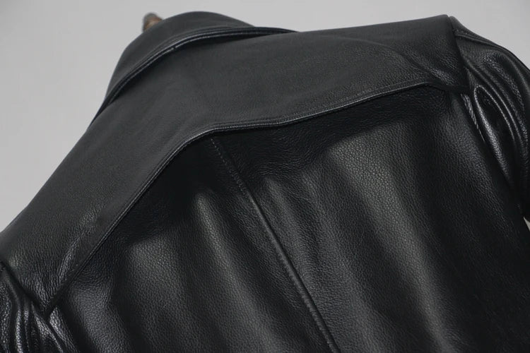 Men's Leather Trench Coat, Genuine Cowhide, Double Breasted, Extended Length Trench Long Coat Windproof Belt, Autumn Winter,6XL