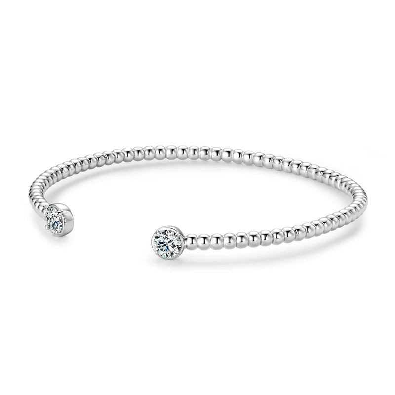 Lnngy Sparkling Moissanite Bracelets For Women Girl Original and Pure 925 Sterling Silver Cuff Bracelet Open Wrist Jewelry Gift