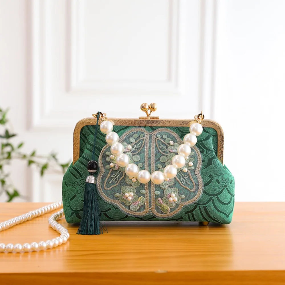 Fashion Chinese Style Banquet Bag Embroidery Pearl Handle Qipao Bag Trendy High Capacity Cosmetic Bag Women