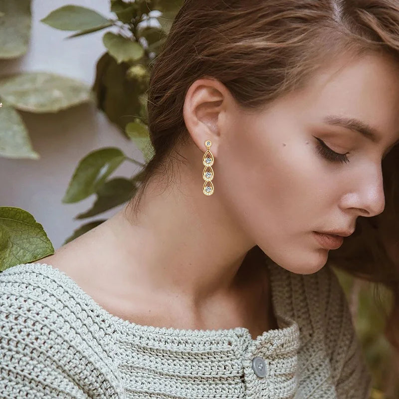 Lnngy 925 Sterling Silver 4mm&3mm Moissanite Drop Earrings For Women Girl Exquisite Tassel Chain Earring Wedding Jewelry Gift