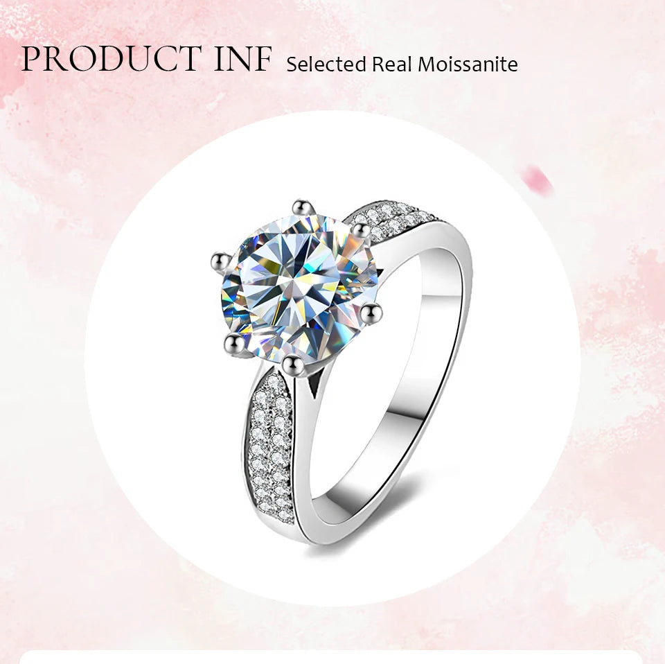 GRA Luxury 1CT Certified Moissanite Diamond Gemstones Rings for Women Real 925 Sterling Silver Wedding Gorgeous Fine Jewelry
