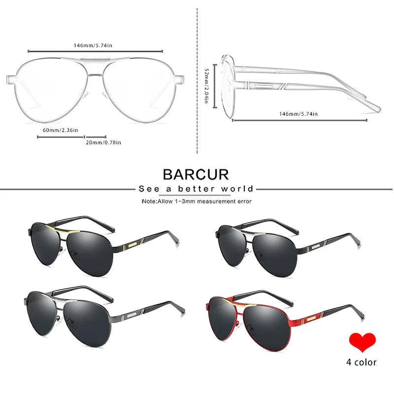 BARCUR Pilot Design Fashion Men Sunglasses Polarized Ladies Sun Glasses UV400 Protection Women Sun Glasses