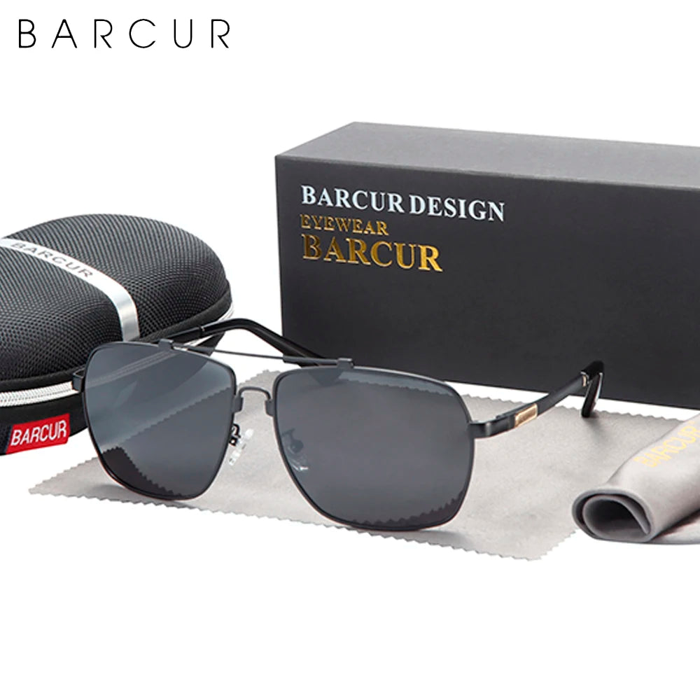 BARCUR Brand Design Titanium Alloy Frame Sunglasses Polarized Men Sun Glasses Women Pilot Eyewear Mirror Shades UV400