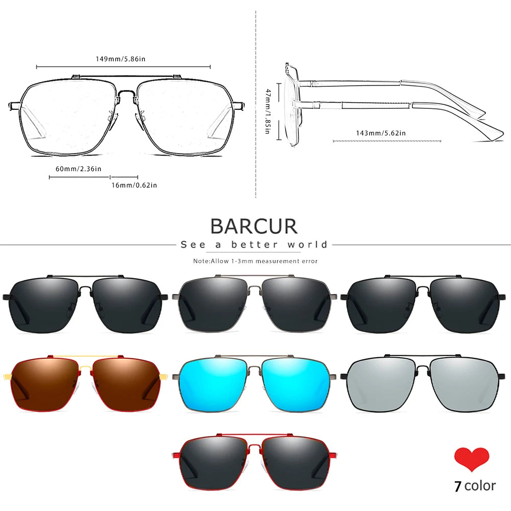 BARCUR Brand Design Titanium Alloy Frame Sunglasses Polarized Men Sun Glasses Women Pilot Eyewear Mirror Shades UV400