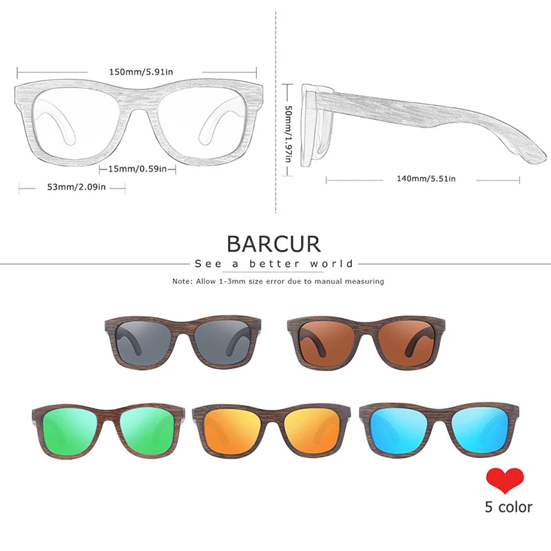 BARCUR Brown Glasses Retro Wood Eyewear Men Bamboo Sunglasses Women Unisex Sun Glasses with case Eyewear Oculos