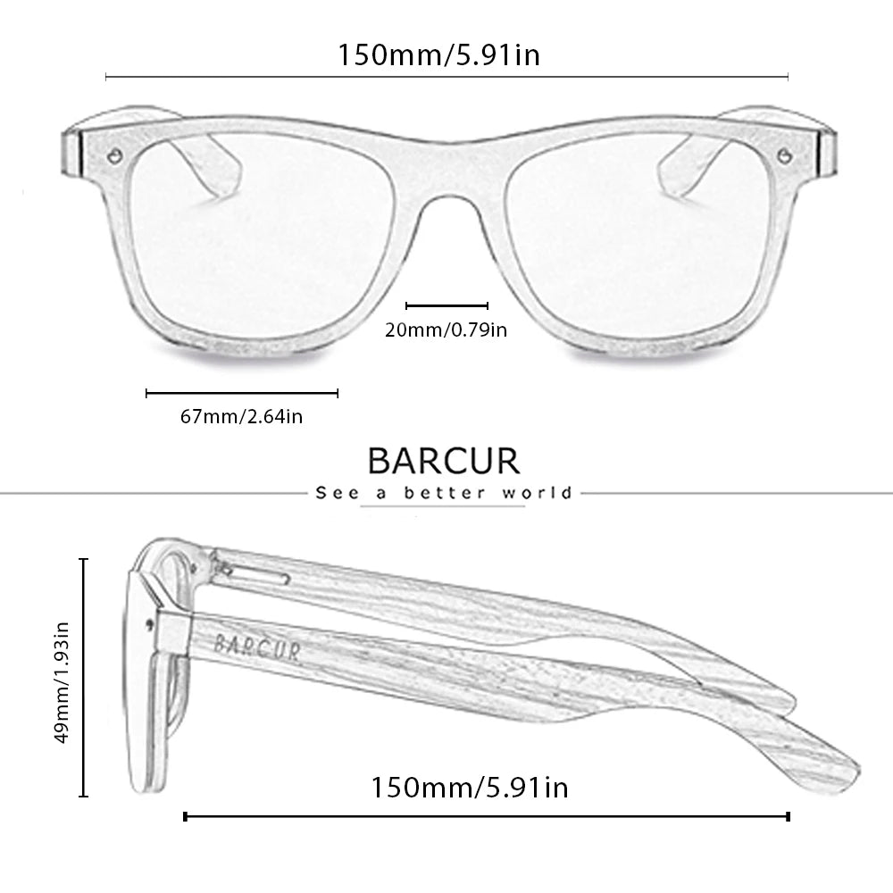 BARCUR Sunglasses Men's Wooden Frame Sunglasses Men's and Women's Sports Glasses Square Sunglasses