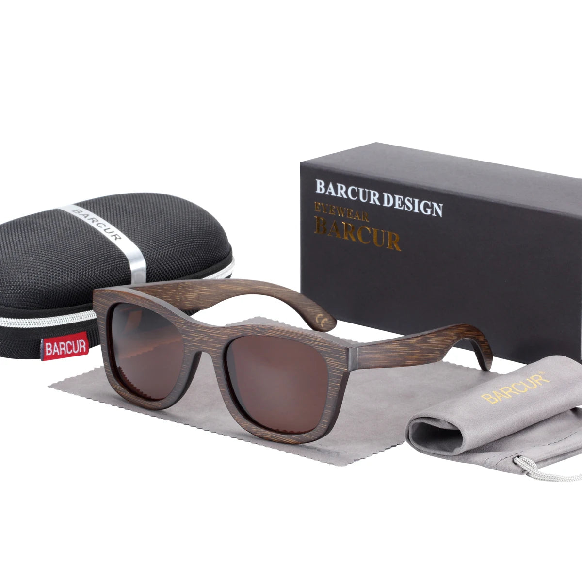 BARCUR Brown Glasses Retro Wood Eyewear Men Bamboo Sunglasses Women Unisex Sun Glasses with case Eyewear Oculos