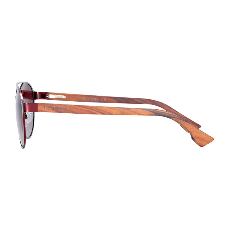 BARCUR Fashion Round Design Women Sunglasses Metal Frame Polarized Lens Laminated Ebony Wood Temple Man Sun Glasses UV400