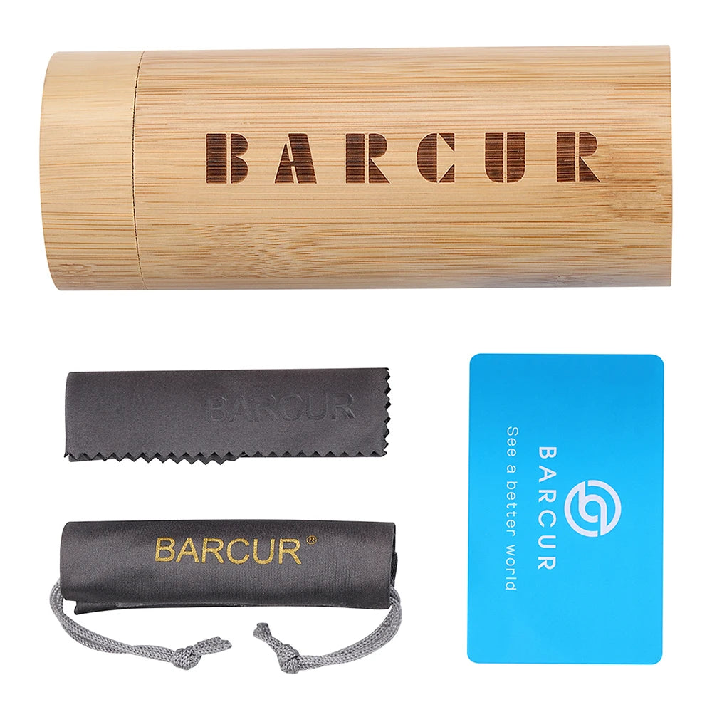 BARCUR Bamboo Sunglasses Wood Sun Glasses Square Green Frame UV400 Protection Polarized Eyewear