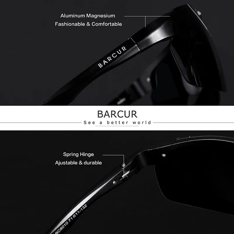 BARCUR Aluminium Magnesium Sunglasses for Men Polarized UVA&B Protection Photochromic Ultralight Sun Glasses Sports Eyewear