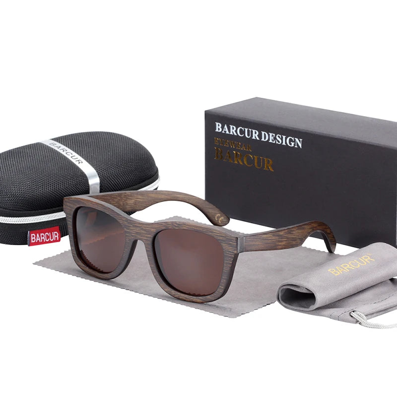 BARCUR Brown Glasses Retro Wood Eyewear Men Bamboo Sunglasses Women Unisex Sun Glasses with case Eyewear Oculos