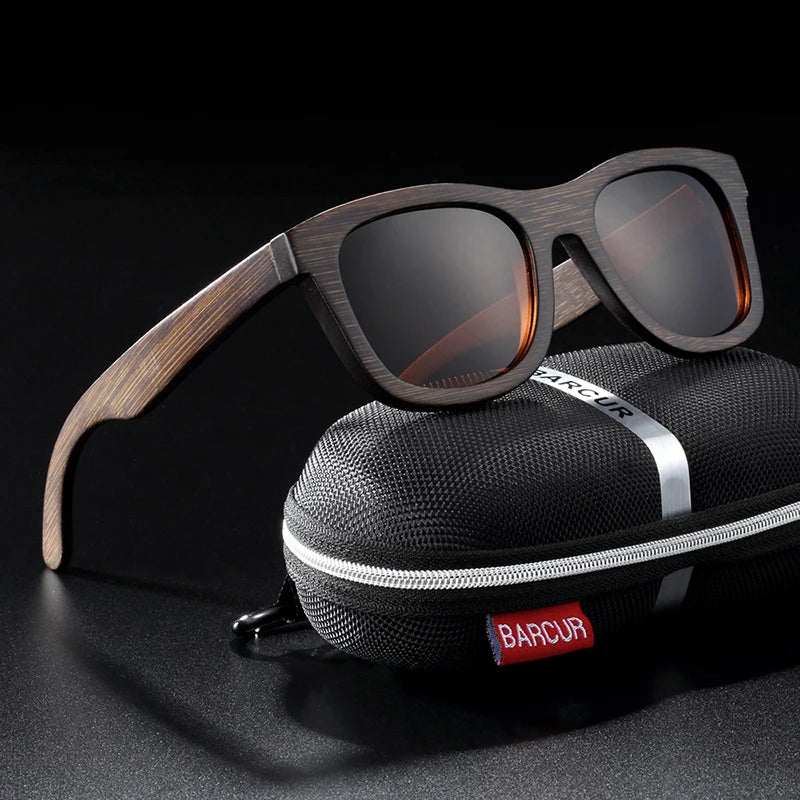 BARCUR Brown Glasses Retro Wood Eyewear Men Bamboo Sunglasses Women Unisex Sun Glasses with case Eyewear Oculos