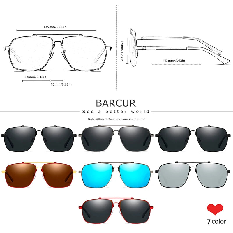 BARCUR Brand Design Titanium Alloy Frame Sunglasses Polarized Men Sun Glasses Women Pilot Eyewear Mirror Shades UV400