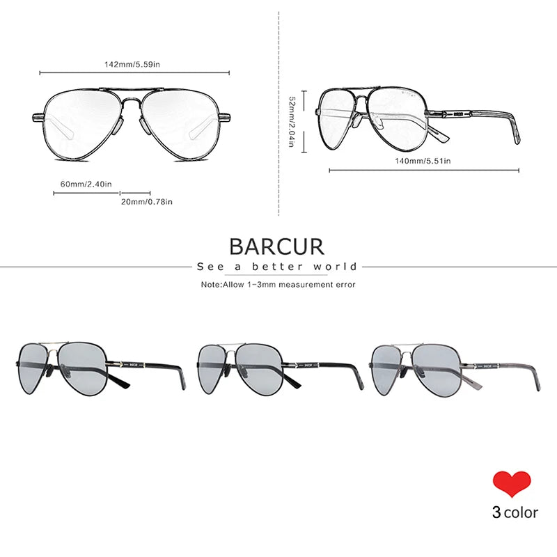 BARCUR Photochromic Polarized Sun glasses for Men Sunglasses Fishing Hiking Eyewear Oculos Gafas De Sol
