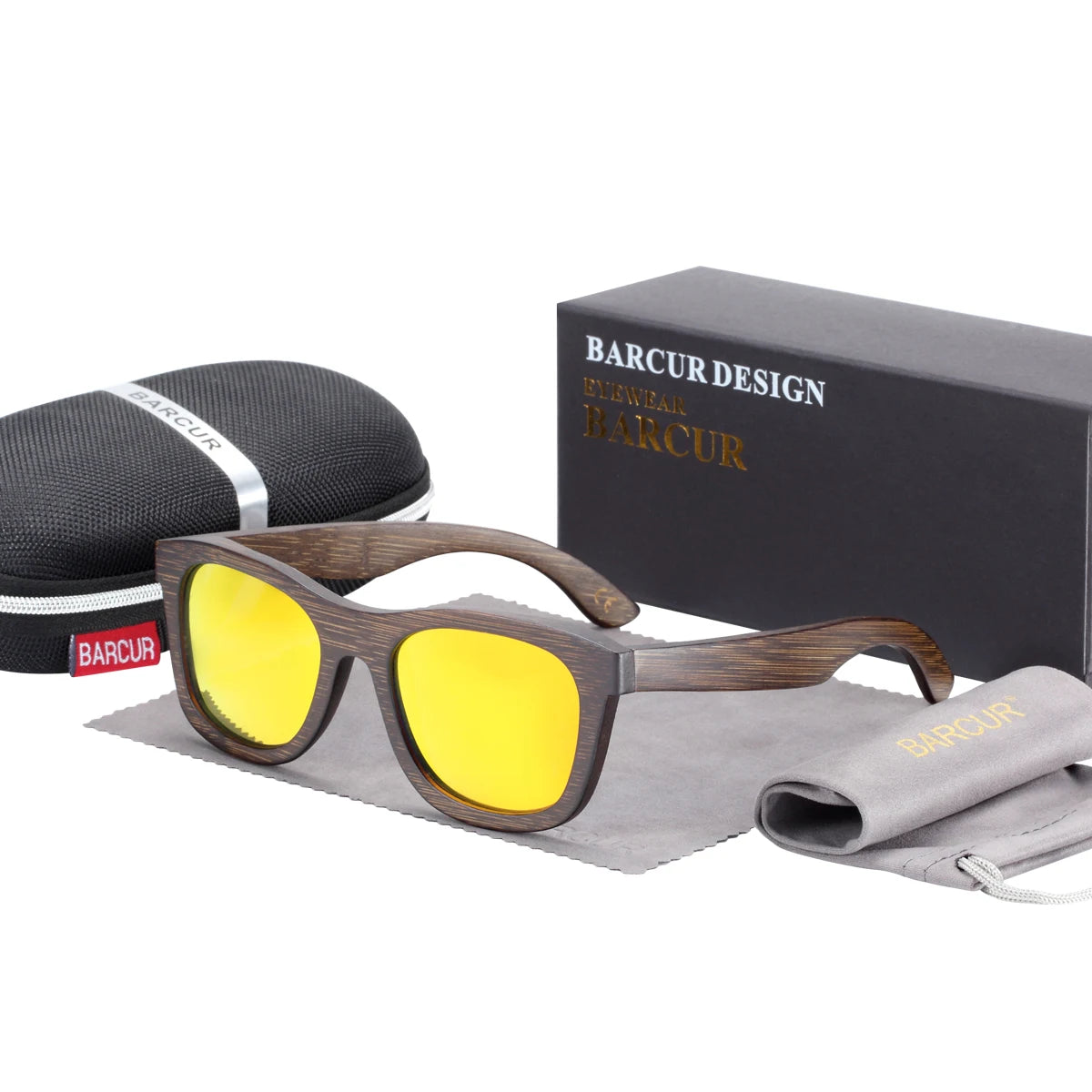 BARCUR Brown Glasses Retro Wood Eyewear Men Bamboo Sunglasses Women Unisex Sun Glasses with case Eyewear Oculos