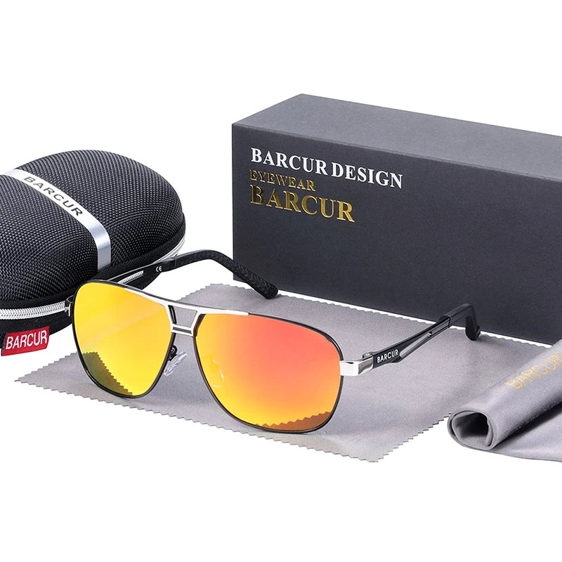 BARCUR Design Pilot Sunglasses Metal Frame Men Polarized Sun Glasses Mirror Eyewear Trend Styles UV400 Protection