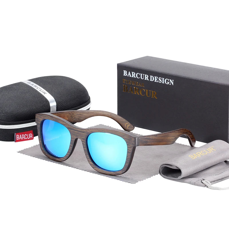 BARCUR Brown Glasses Retro Wood Eyewear Men Bamboo Sunglasses Women Unisex Sun Glasses with case Eyewear Oculos