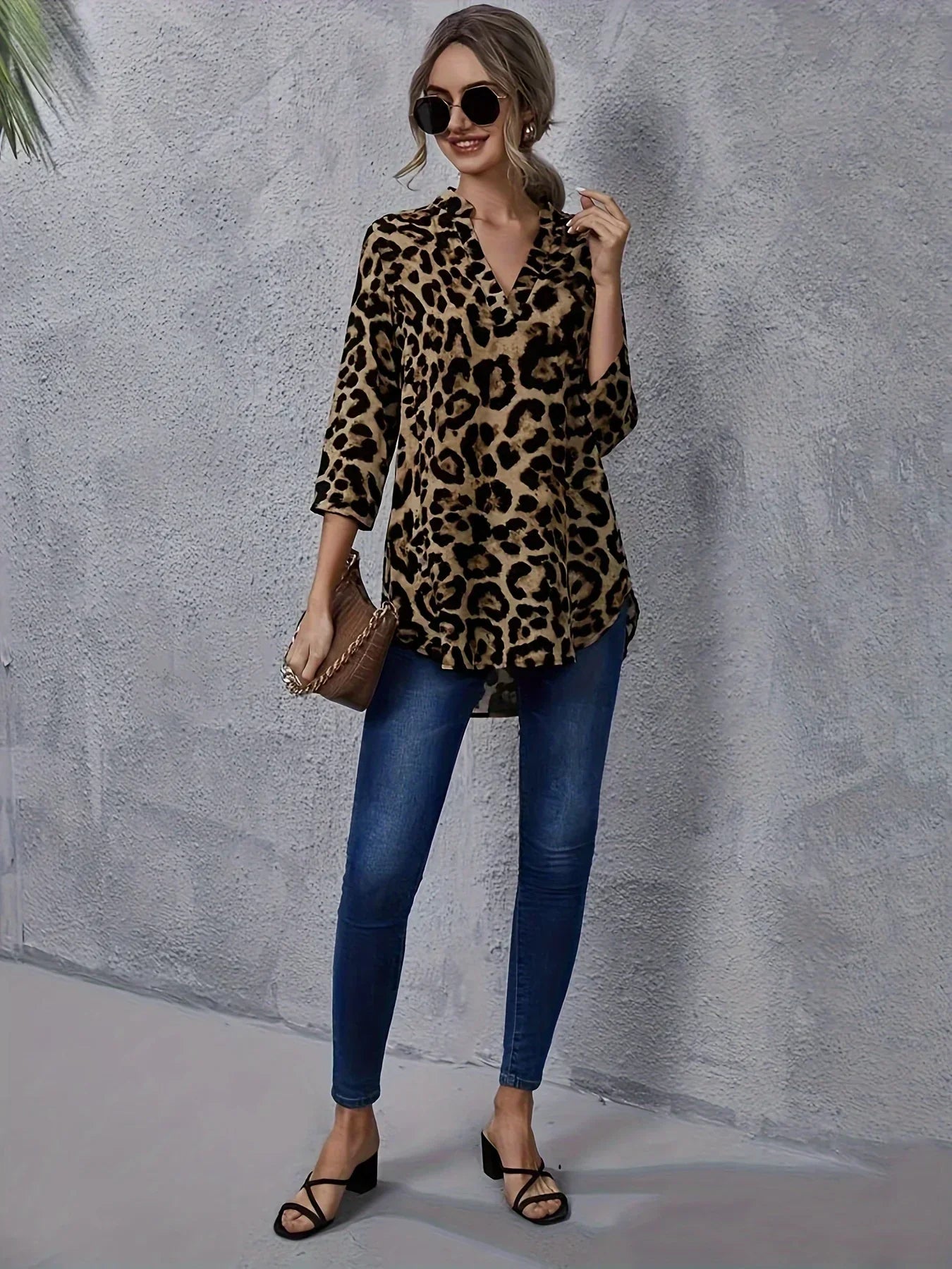 GrabliWorld Leopard Print V-neck Blouse