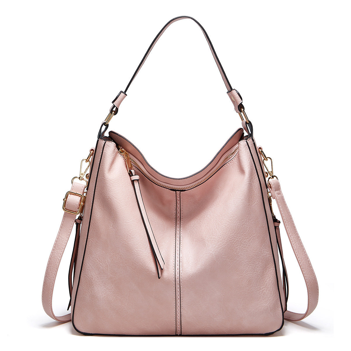 Women's Hobos Zipper Bucket Bag – Adjustable Shoulder Strap, High-Capacity PU Handbag