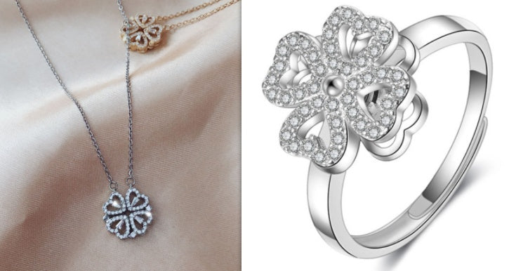 Detachable Deformed Four-leaf Clover Necklace For Women A Multi-wearing Zircon Small Love Short Clavicle Chain