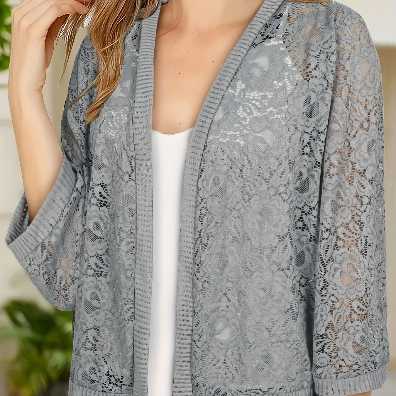 GrabliWorld Floral Lace Open Front Cardigan