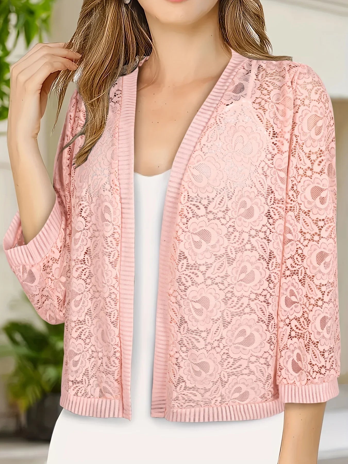 GrabliWorld Floral Lace Open Front Cardigan