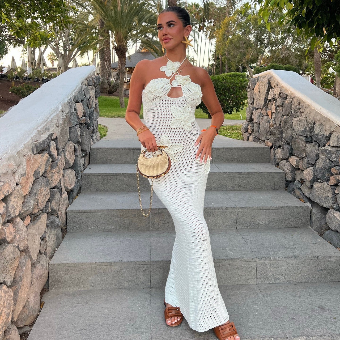 Slim Halterneck Star Print Maxi Dress – Summer Seaside Beachwear