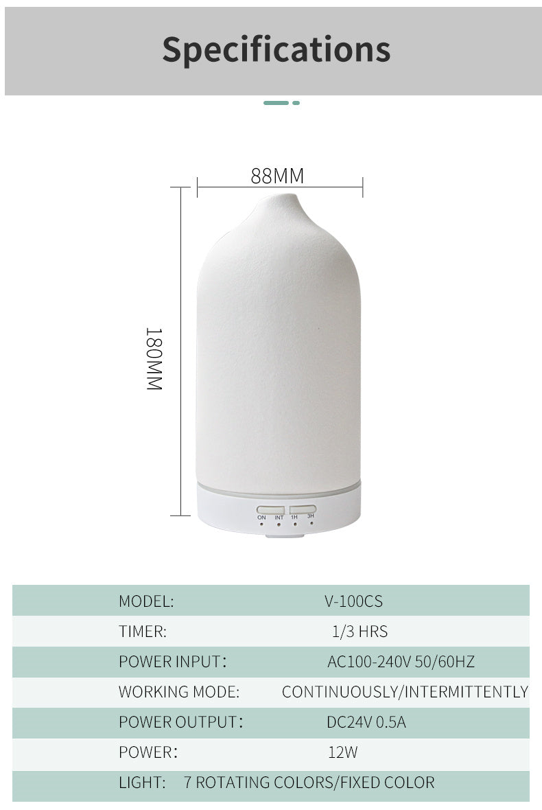 Air Humidifier Ceramic Aroma Diffuser – 5 Colors, 100ml Ultrasonic Essential Oil Diffuser
