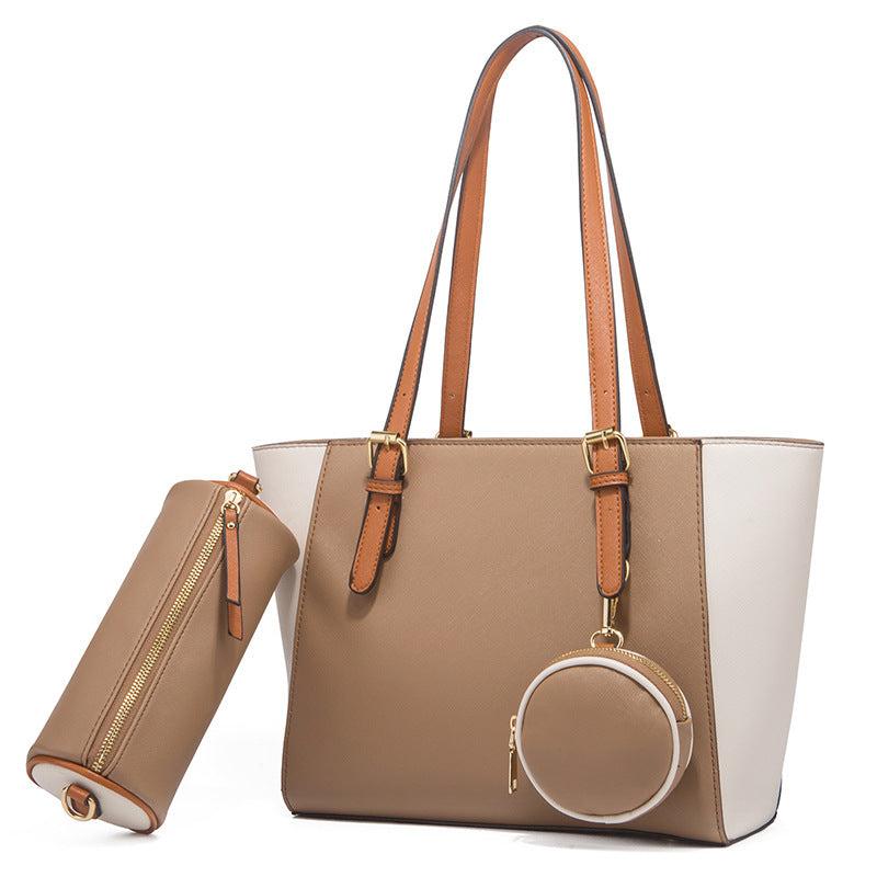 Three-in-One Saffiano PU Leather Shoulder Bag Set – Retro Elegance Edition