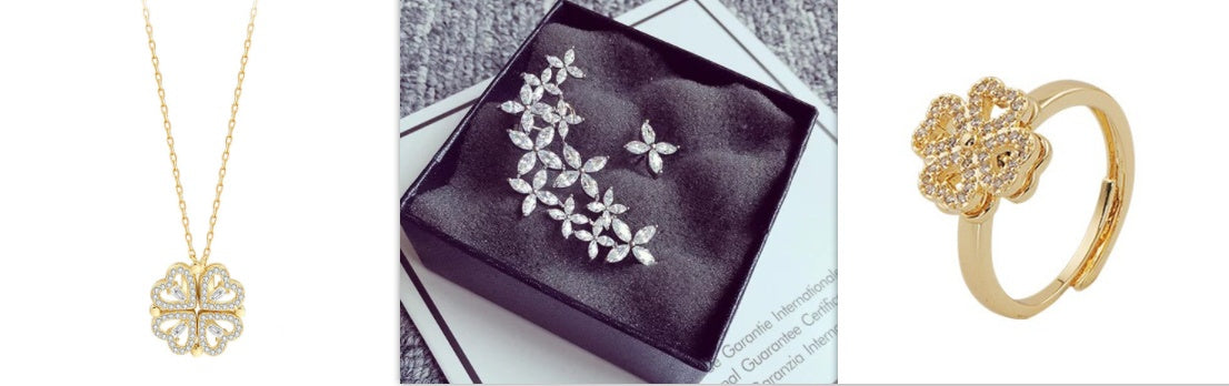 Detachable Deformed Four-leaf Clover Necklace For Women A Multi-wearing Zircon Small Love Short Clavicle Chain