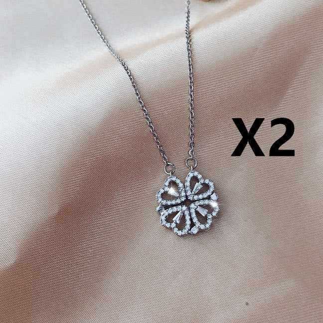 Detachable Deformed Four-leaf Clover Necklace For Women A Multi-wearing Zircon Small Love Short Clavicle Chain