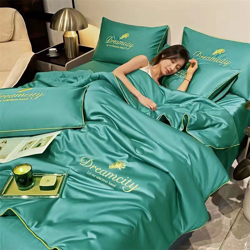 Modern Simple Washed Silk Airable Cover Ice Silk Printing And Dyeing Embroidery
