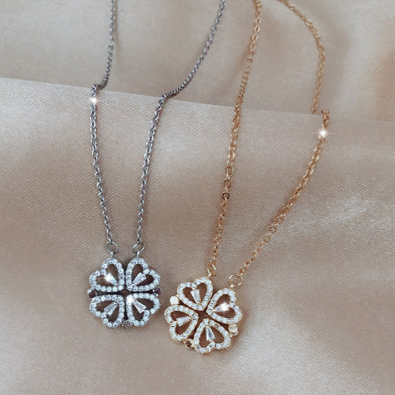 Detachable Deformed Four-leaf Clover Necklace For Women A Multi-wearing Zircon Small Love Short Clavicle Chain