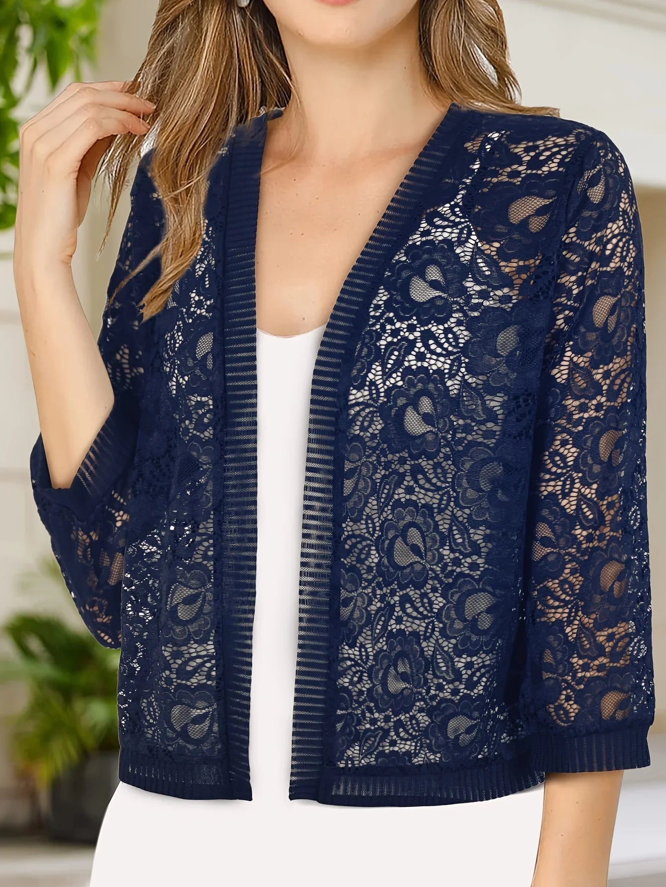 GrabliWorld Floral Lace Open Front Cardigan