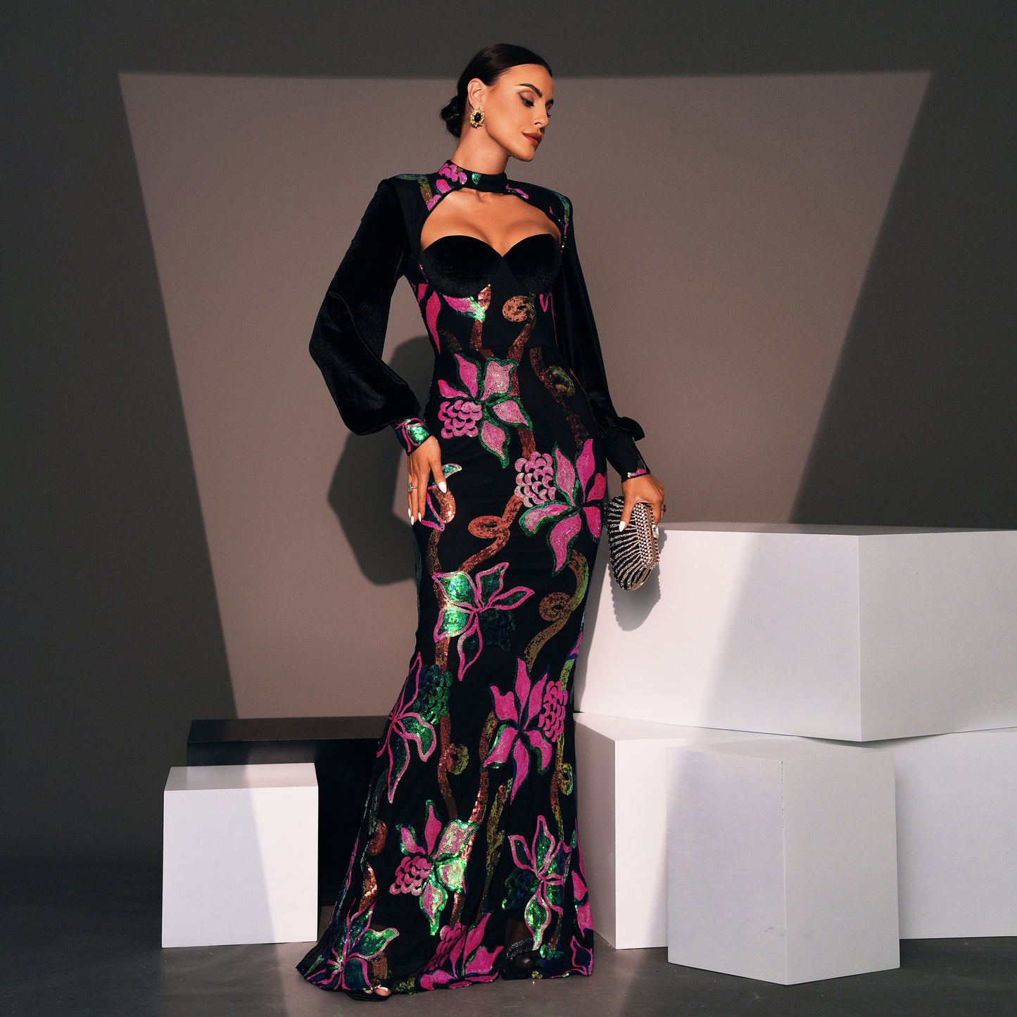 Long Sequined Evening Bridesmaid Dress for Women – Elegant High Waist Hip Skirt