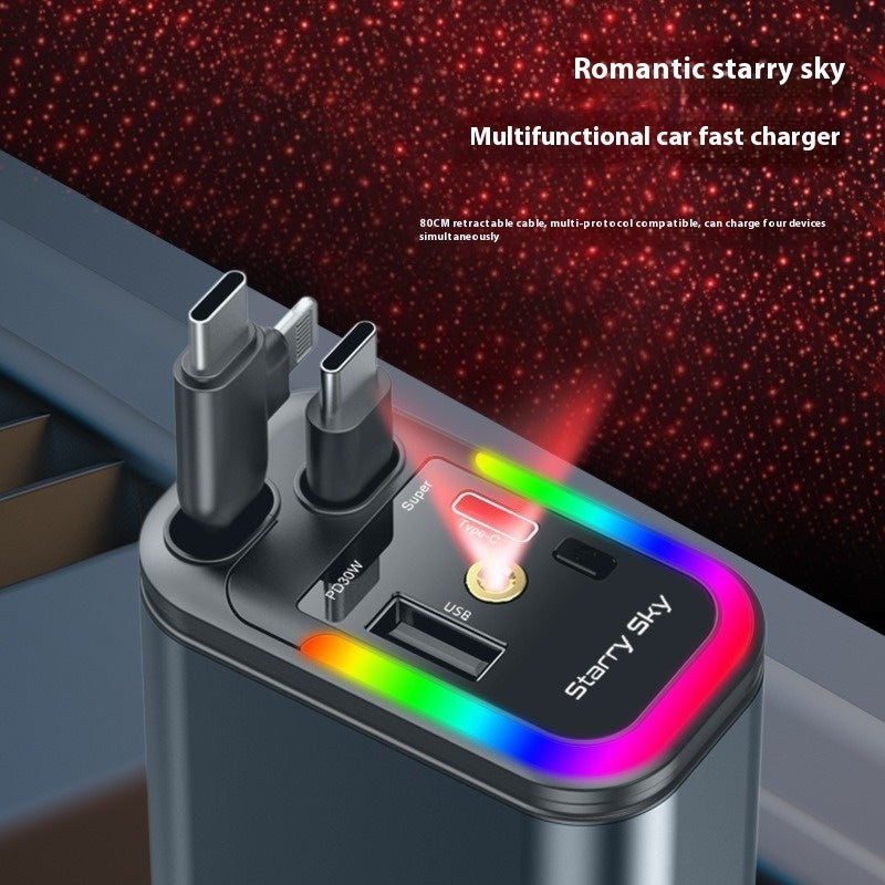 Starry Sky Car Charger 120W Mobile Phone Flexible Wire Car Usb Cigarette Lighter