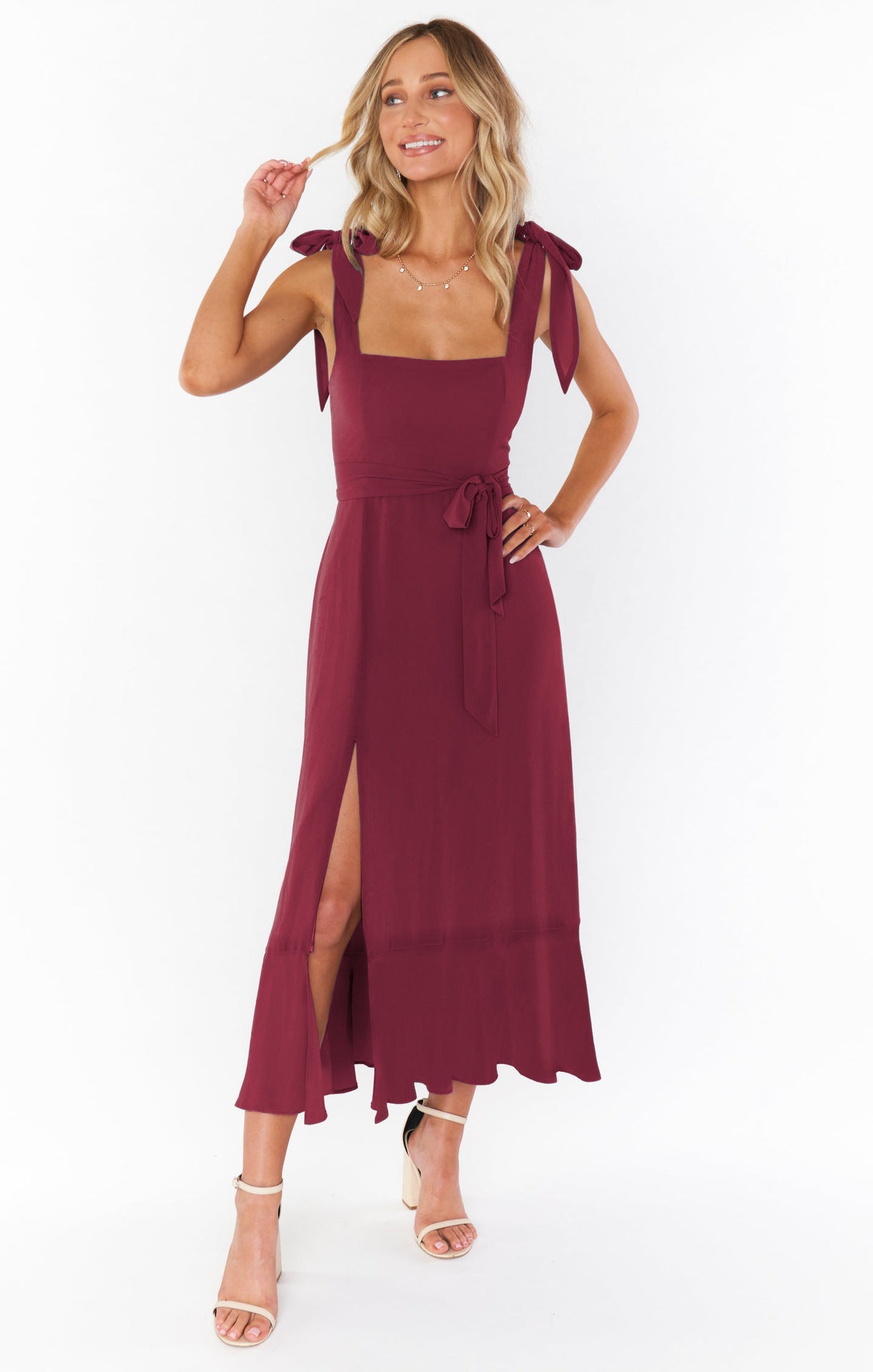 Lace-Up Suspender Split Dress – Summer Ruffled Beach Dress for Women