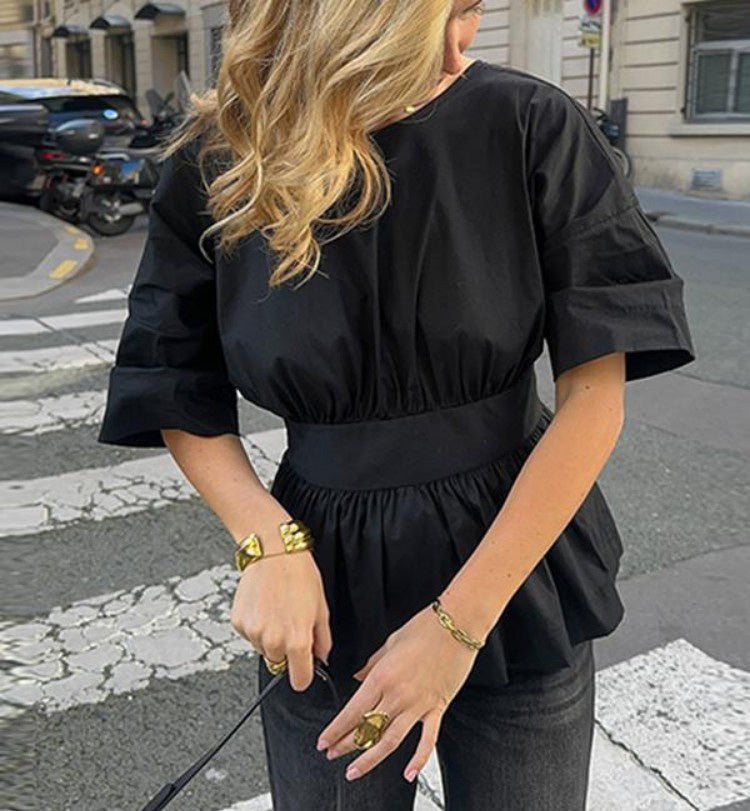 Summer Backless Short Sleeve T-shirt with Back-Tied Design – Fashion Bat Sleeve Top for Women