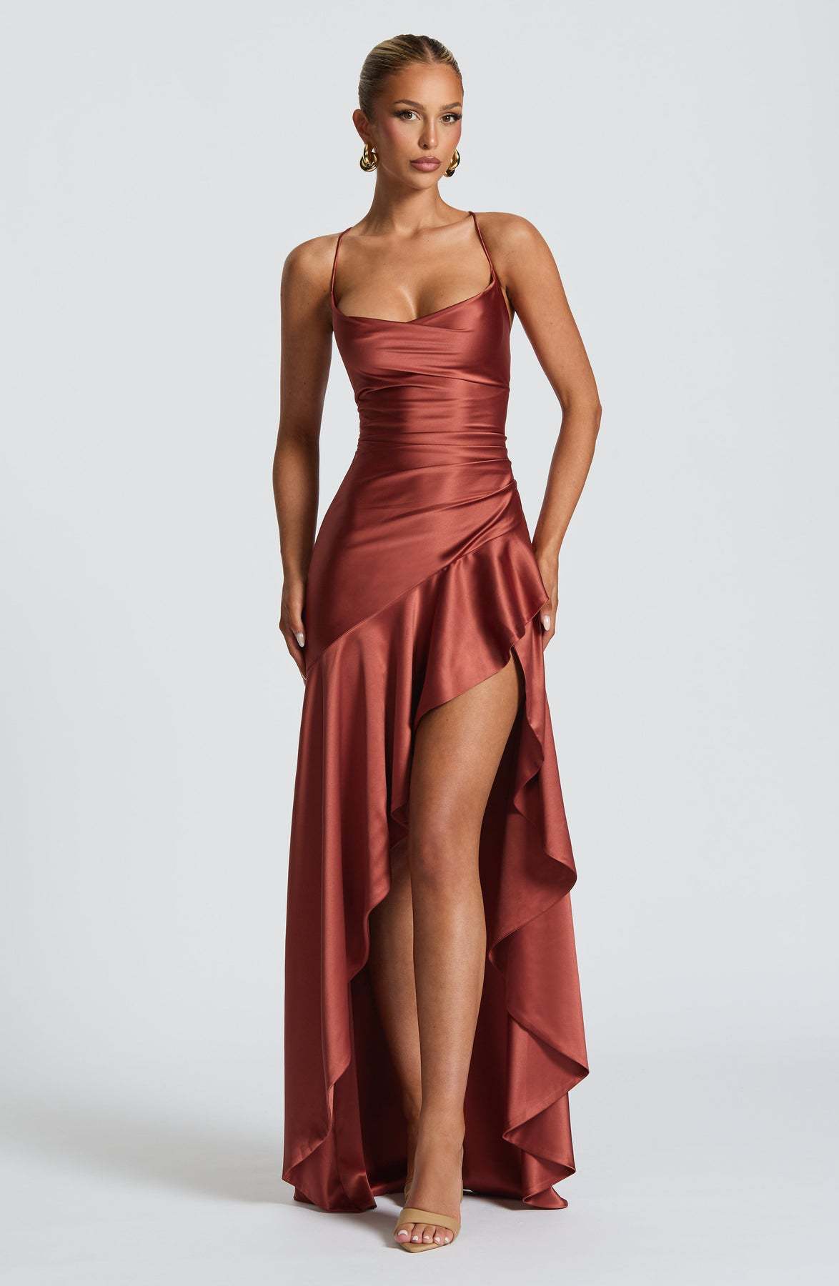 Women's Backless Ruffles Irregular Split Suspender Maxi Dress