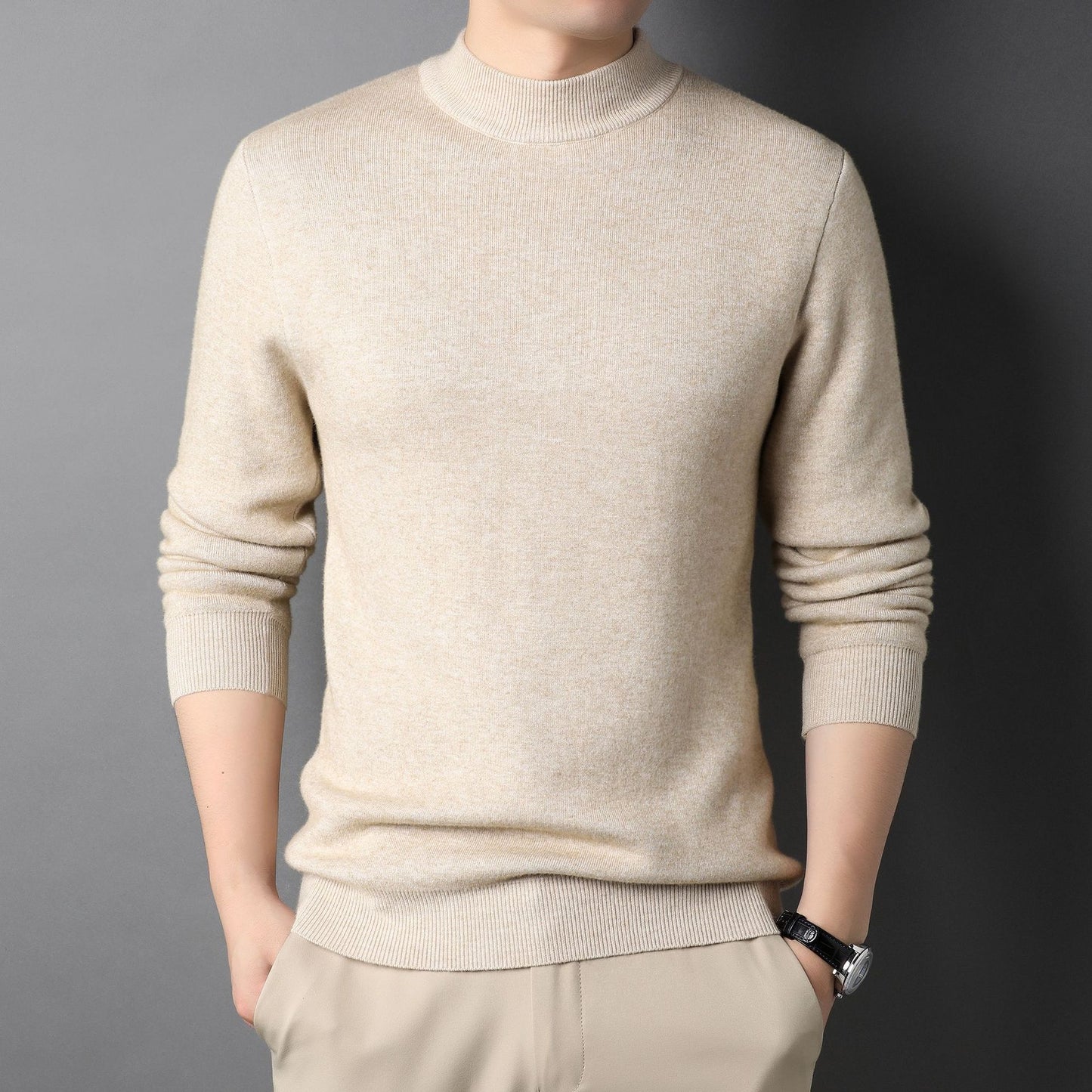 Pure Color Half Collar Men's Slim Fit Sweater Base Sweater