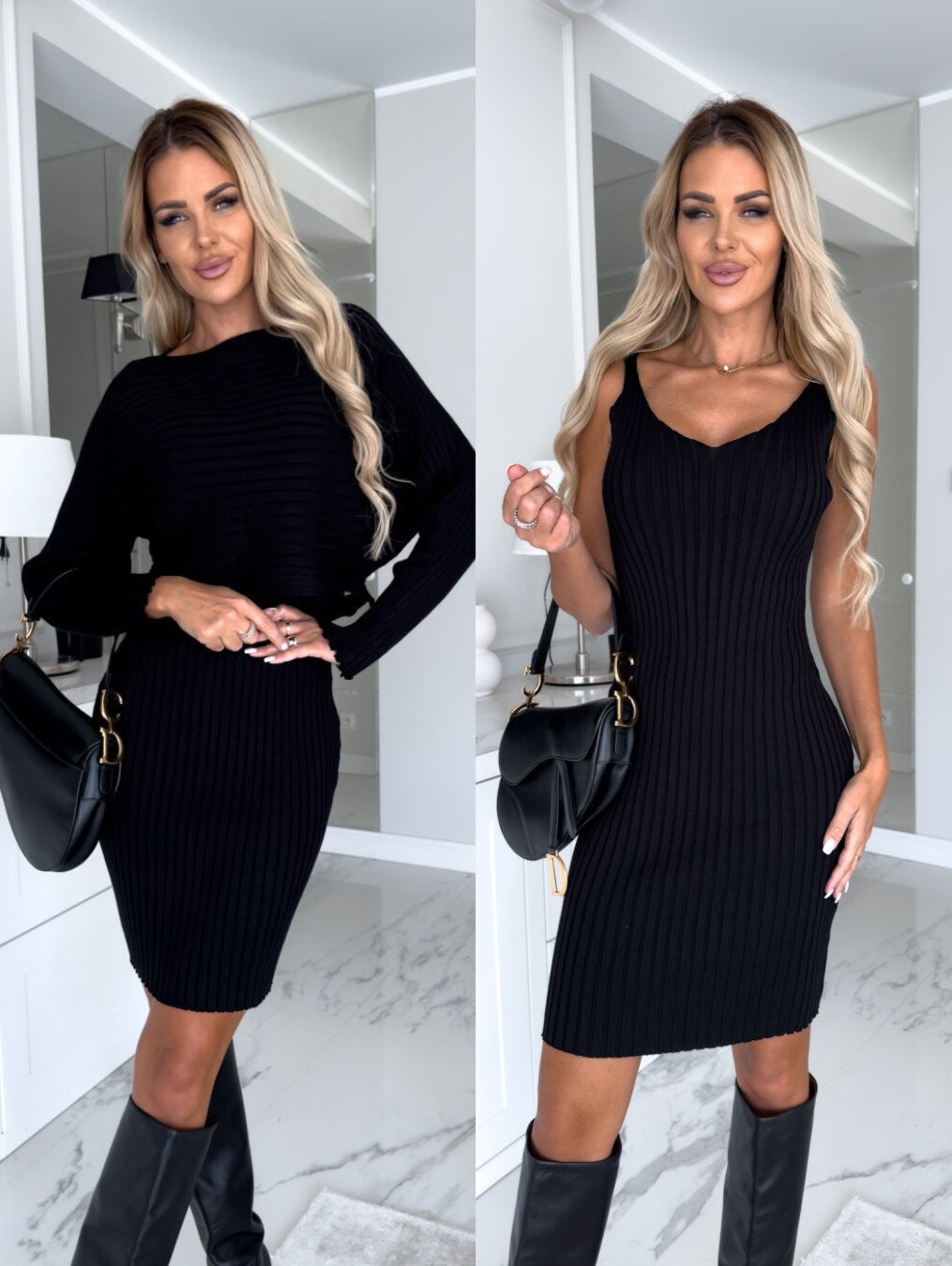 2pcs Women's Long-Sleeve Top & Suspender Skirt Set – Slim Fit Autumn Winter Casual Outfit