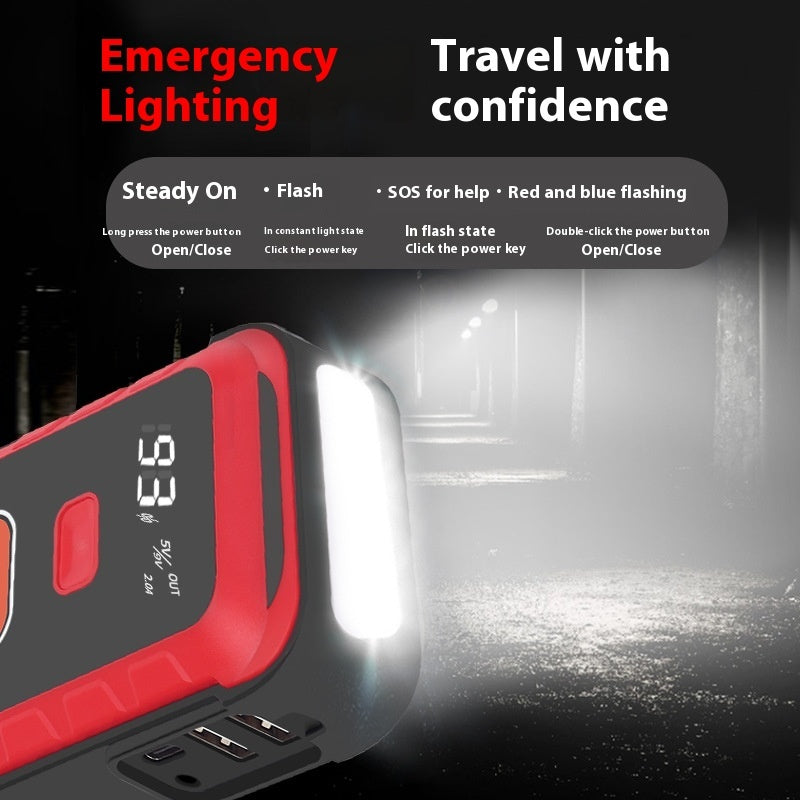 25800mAh Car Emergency Jump Starter – 2500A Peak, Dual USB, SOS Light & Optional Air Pump