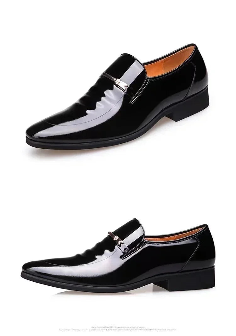 Men Slip-On Formal PU Leather Shoes – Pointed Toe, Business Style (EU 34–50)