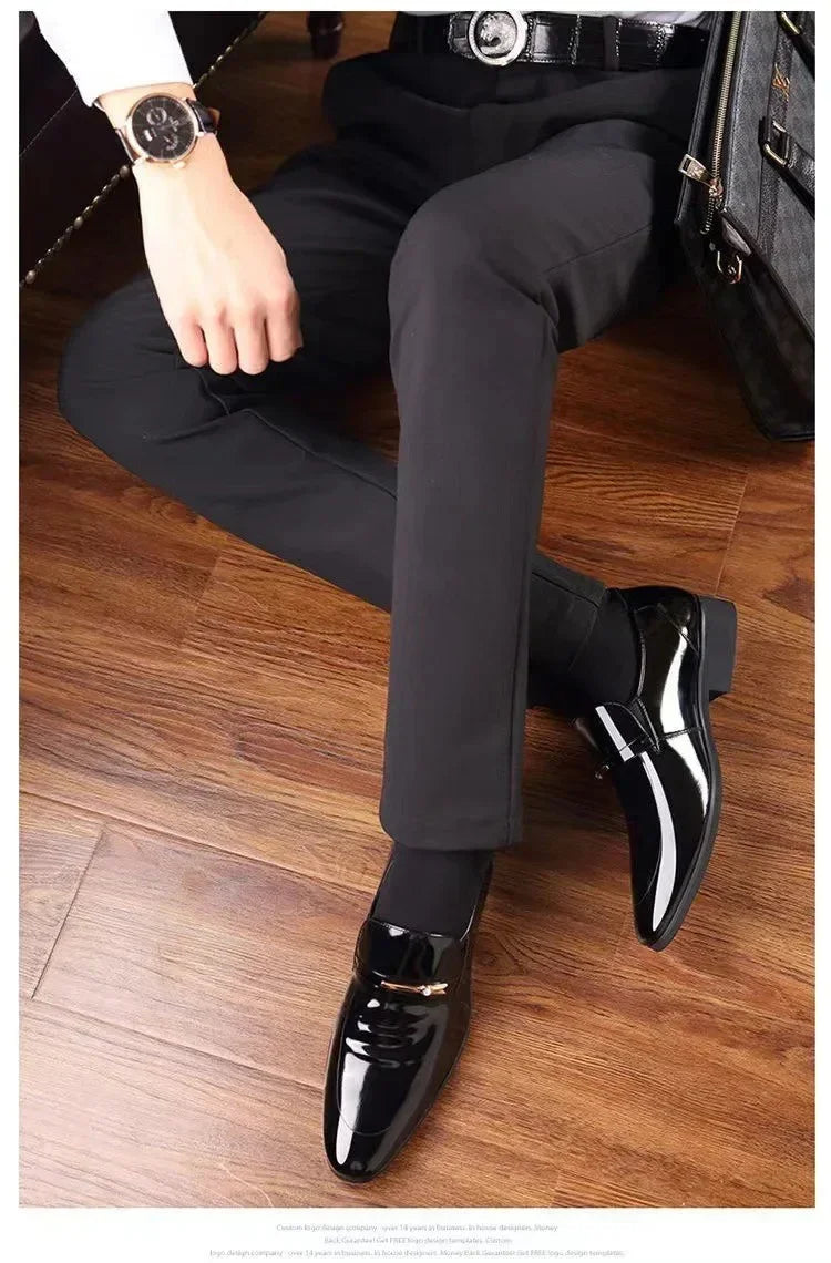 Men Slip-On Formal PU Leather Shoes – Pointed Toe, Business Style (EU 34–50)