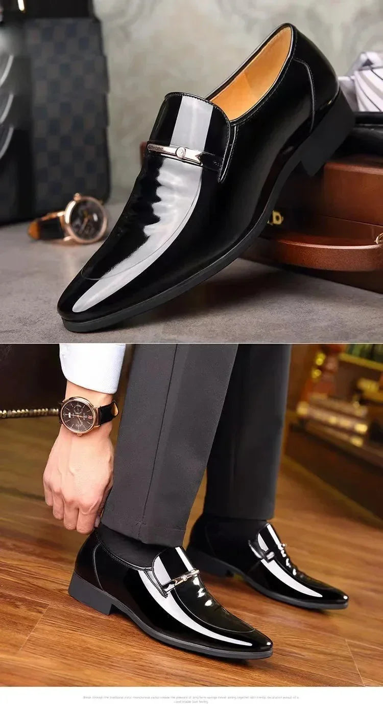 Men Slip-On Formal PU Leather Shoes – Pointed Toe, Business Style (EU 34–50)