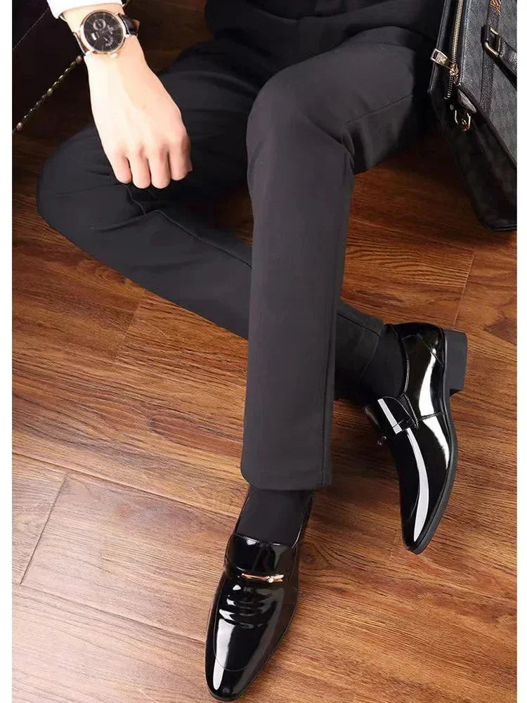 Men Slip-On Formal PU Leather Shoes – Pointed Toe, Business Style (EU 34–50)