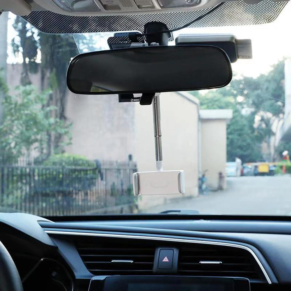 360° Adjustable Rearview Mirror Car Phone Holder – Universal Fit