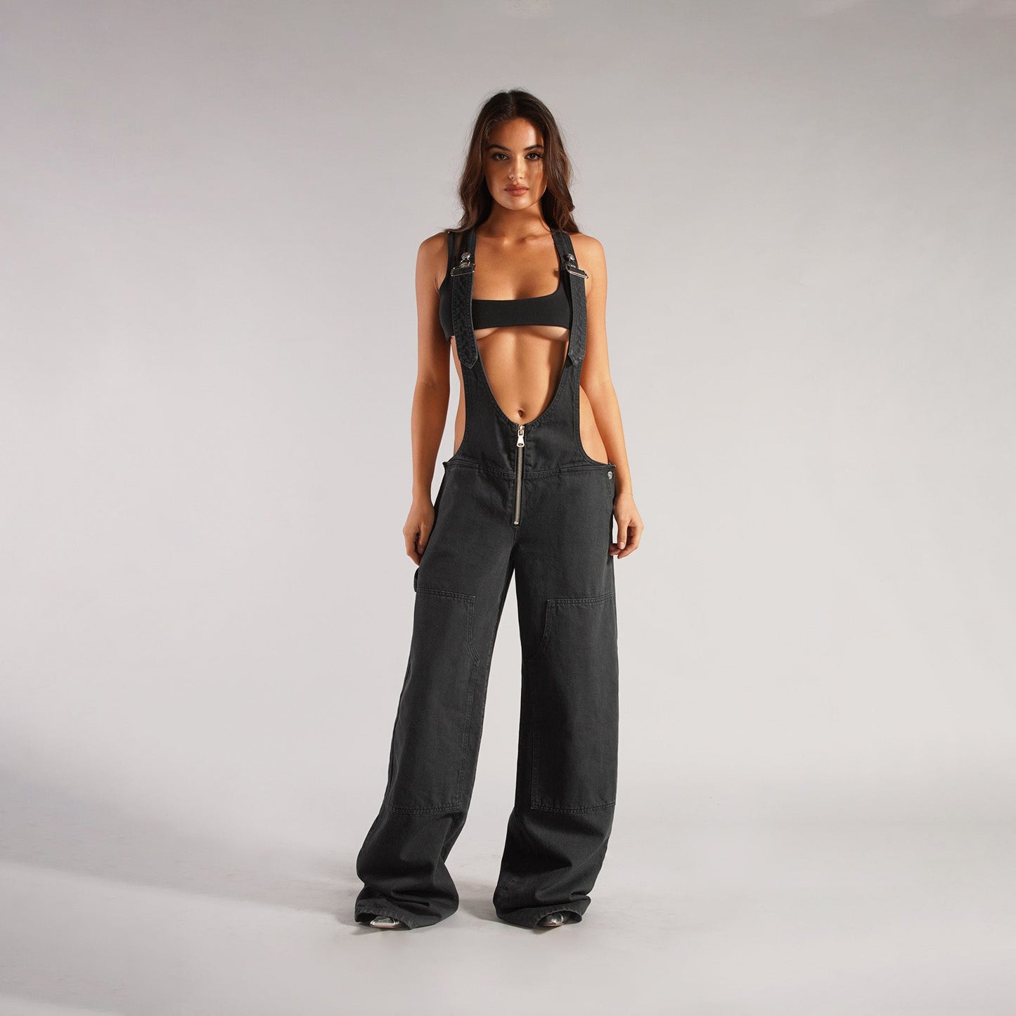 Y2K Zipper Denim Overalls With Pockets, Loose Suspender Jumpsuit ,Jeans Pants.
